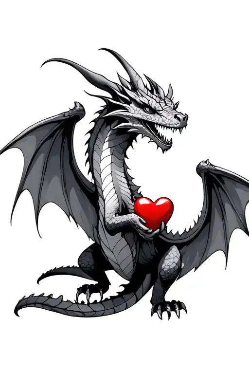 Create A Dragon With Side Wings Holding A Heart Made