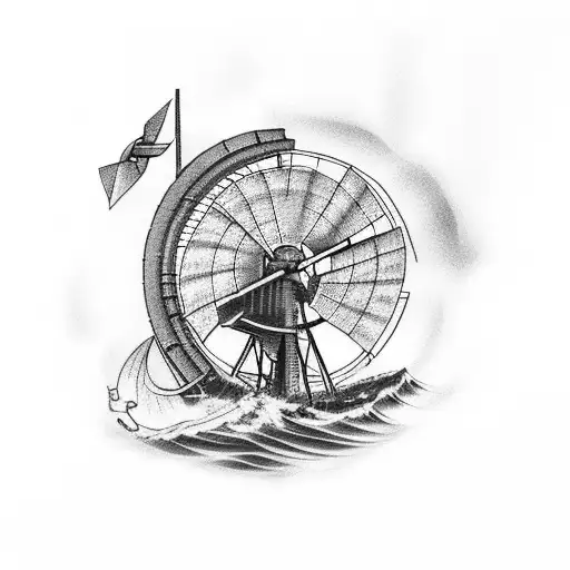 Windmill With Ocean Waves