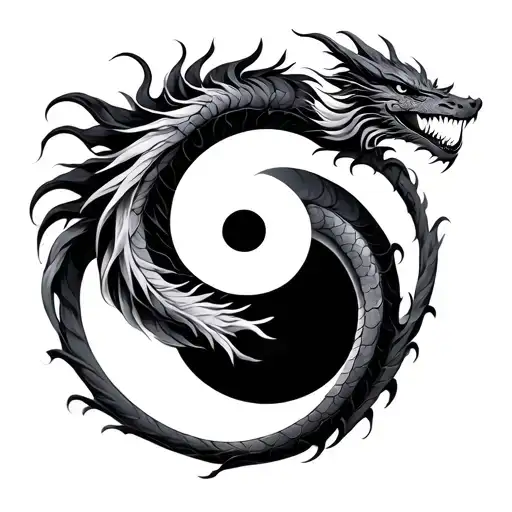 Dragon Yin Yang Symbol Surrounded
