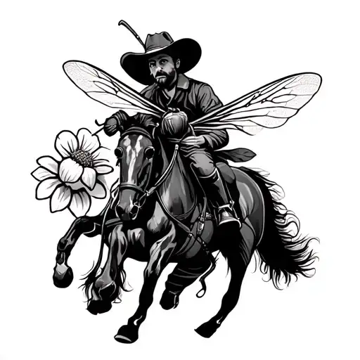 Cowboy Riding Bumblebee Lassooing A Strawberry Flower