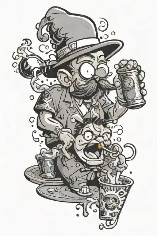 Cartoon Characters Smoking Bong With Smoke And Money Around Them