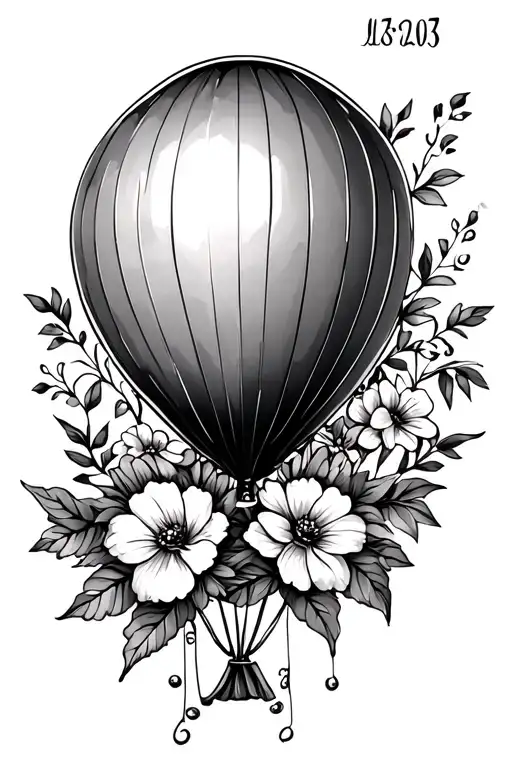 Balloon With Flowers Below And A Date