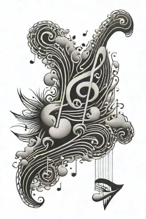 Musical Notes Floating On Ocean Waves Forming The Shape