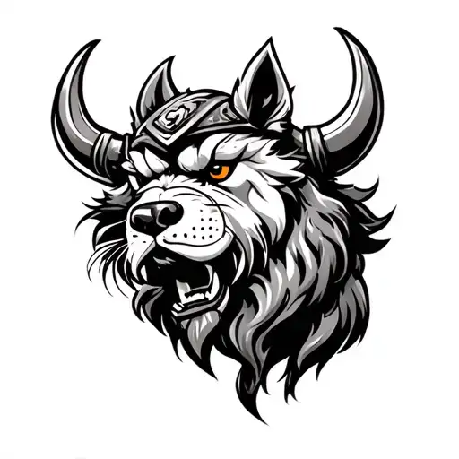 Neo Traditional Fu Dog But Viking