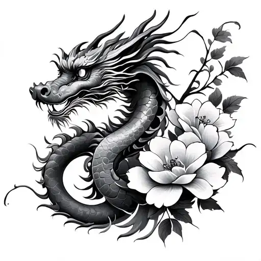 Chinese Dragon With Flowers