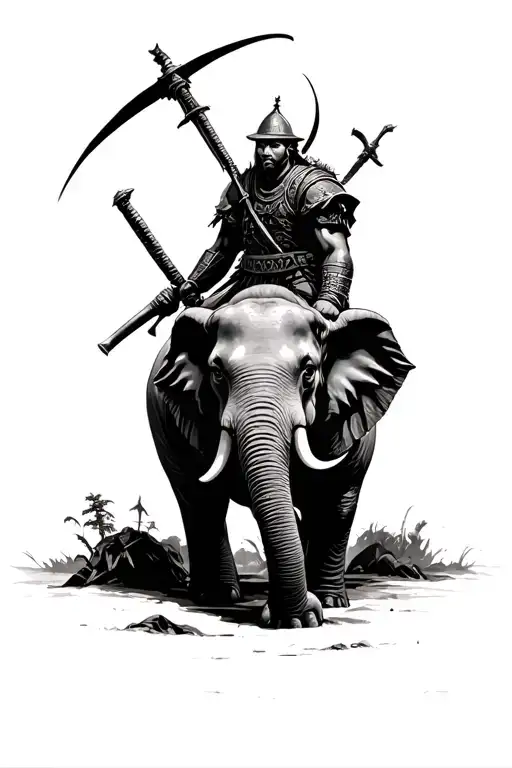 War Elephant With Shadow Warrior Riding On His Back