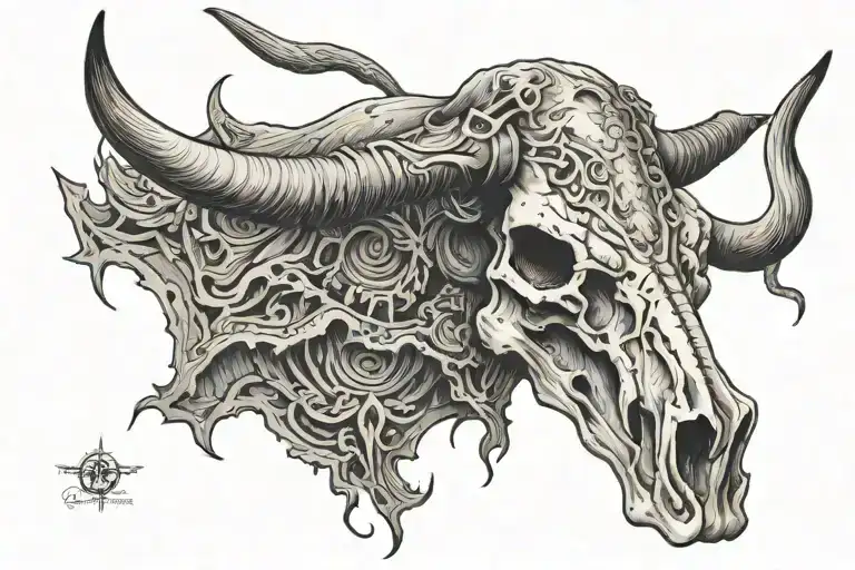 Longhorn Bull Skull Spooky Halloween Scene