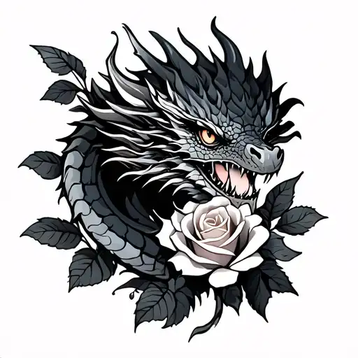 Dragon And Roses