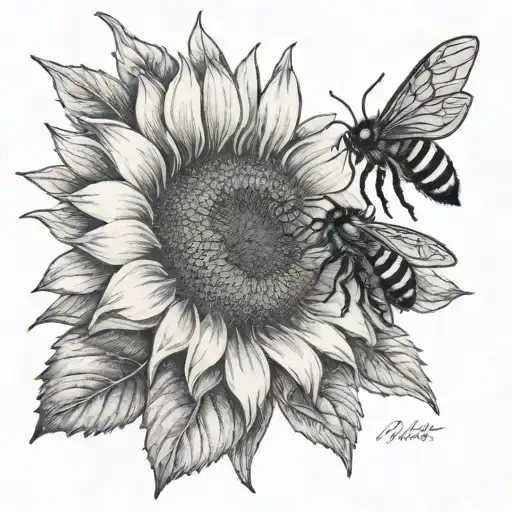 Sunflower With 2 Bees