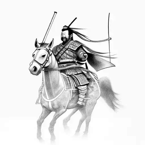 Samurai Riding On A Black Horse
