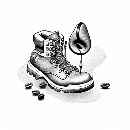 A Hiking Boot Stepping On A Coffee Bean With Musical Notes Trailing Behind