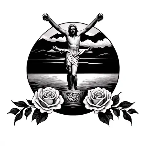 Christ Rosas Cruces Sunset In The Background