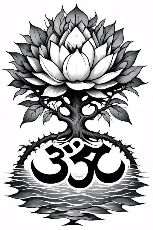 Tree Of Life With A Lotus Flower And Ohm Symbol Incorporated