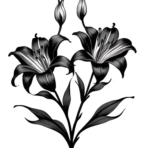 2 Fire Lilies Intertwined Dancing Simple Line Drawing