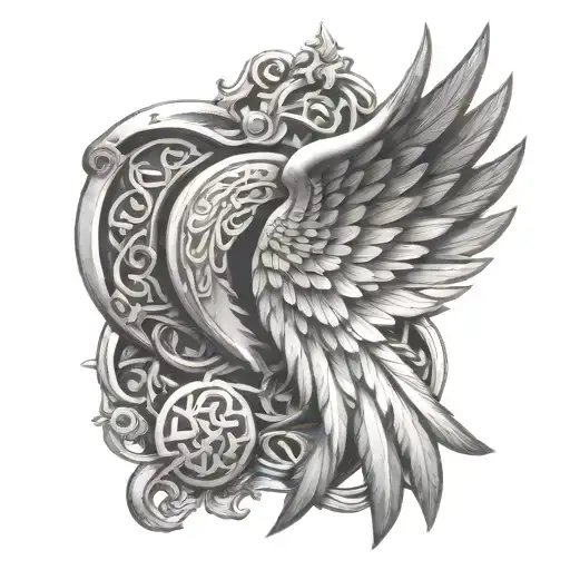 Wing 3D Intertwinded With Celtic Shield Engraved