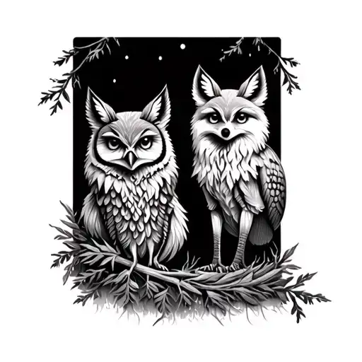 Fox And Owl In Forest