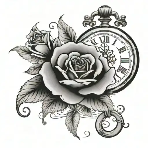 Year 2005 Roman Numeral With Roses Blooming And A Pocket Watch