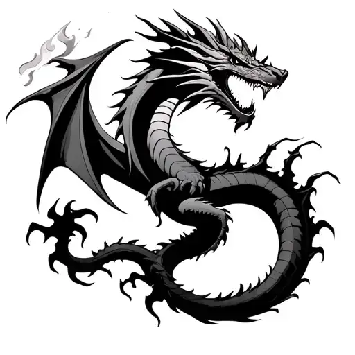 Dragon Throwing Open Fire And Divided Long Tail