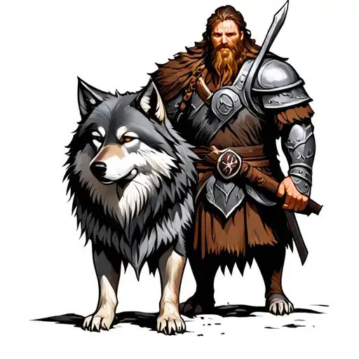 Viking Warrior With Wolf Standing
