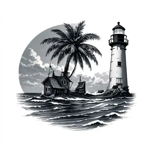 Lighthouse Dark Palm Tree Manly Pirate