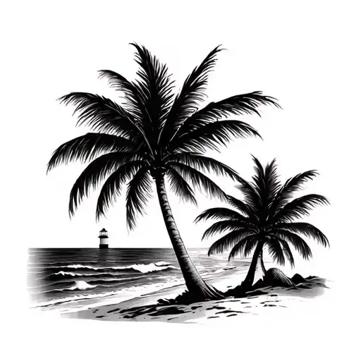 Lighthouse Beach Palm Tree Dark Suset