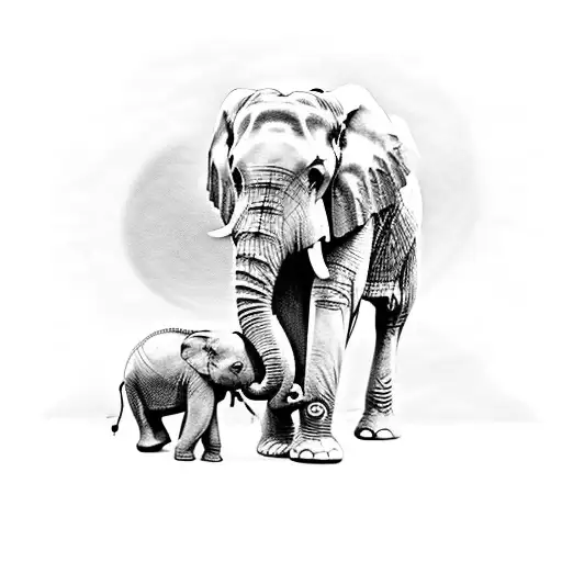 Mum And Baby Elephant