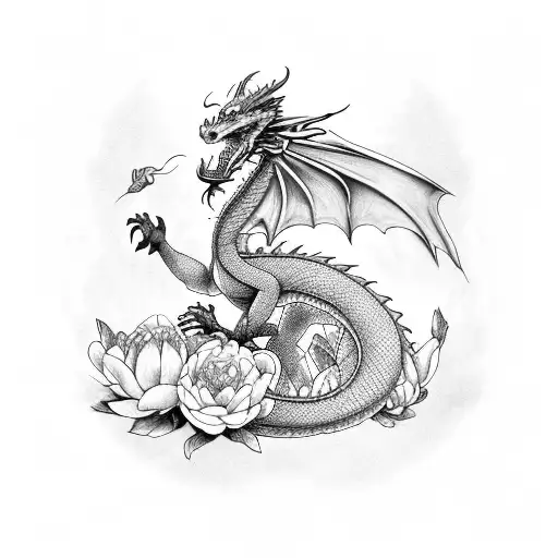 Dragon With 3 Peonies