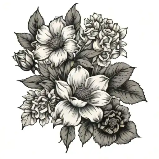 Sketch July August September Birth Flowers