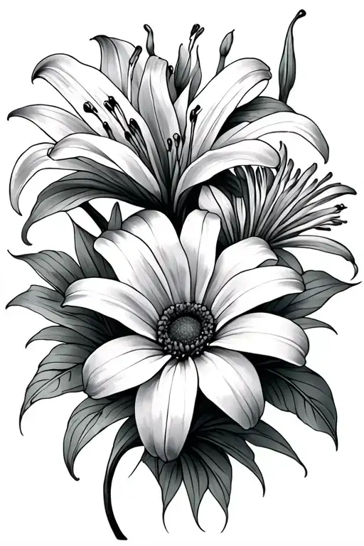 Fine Line Feminine Tattoo A Lily And A Daisy