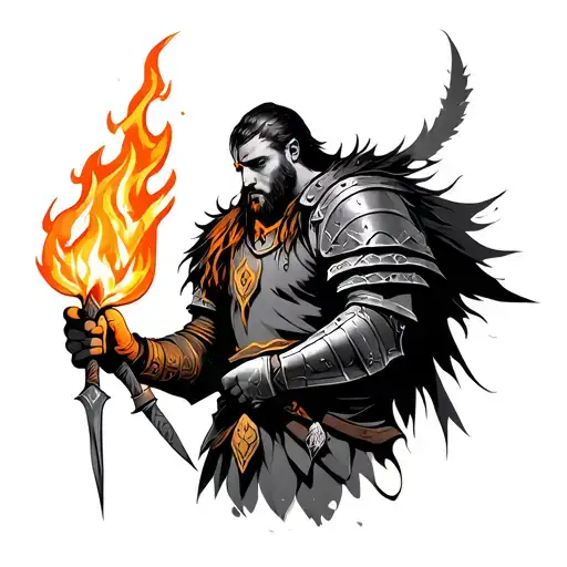 Nordic Warrior With Fire In Hand