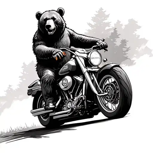 Wild Bear Riding Harley Davidson Motorcycle