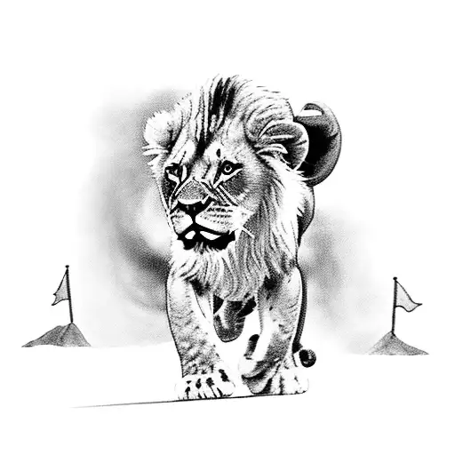 A Lion And Boy Walking Hand In Hand On A Tightrope