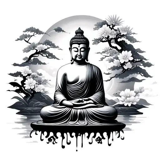 Buddha With Japanese Background