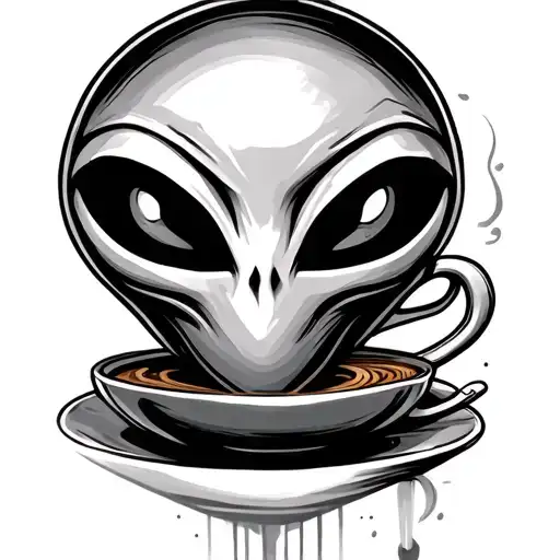 Minimal Tattoo Of A Coffee And Make The Latte Art An Alien Smoking A Joint