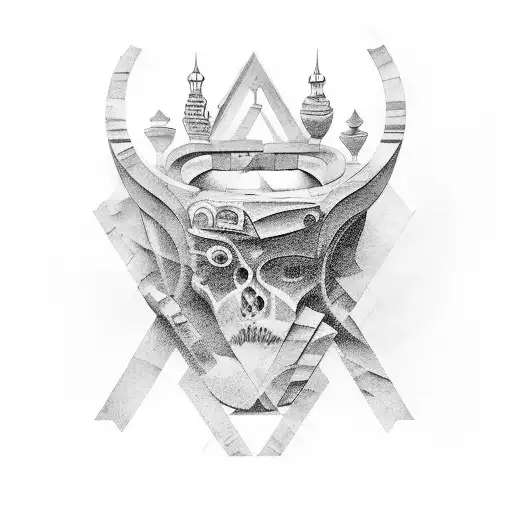 A Tattoo Depicting The Evolution Of Ancient Architecture Through Abstract Forms