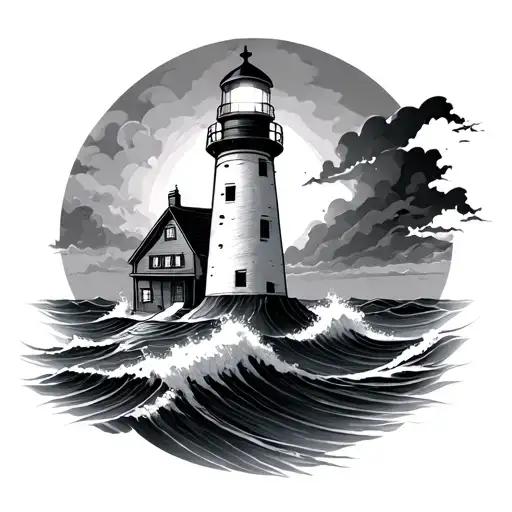 Lighthouse With A Spotlight And Waves Crashing