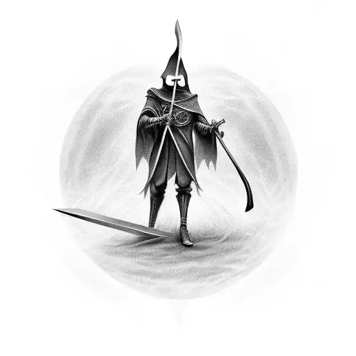 Tall Grim Reaper Slicing Through Film Light Scrim With Sickle