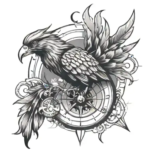Phoenix With An Adventure Compass In The Background