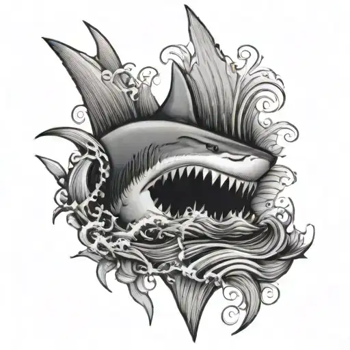 Shark Tooth With Ocean Waves Inside Of It