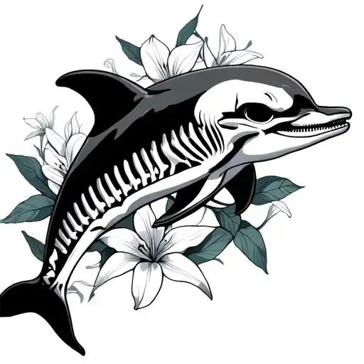 Dolphin That Is Half Skeleton With Lillies