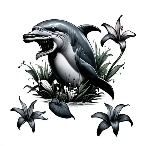 Zombie Dolphin With Lillies Growing