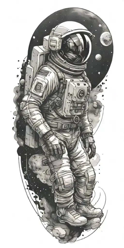 Space Themed Tattoo Without Helmet Or Astronaut