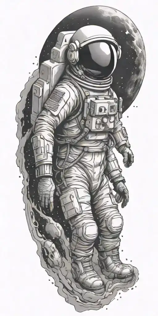 Space Themed Tattoo Without Helmet Or Astronaut