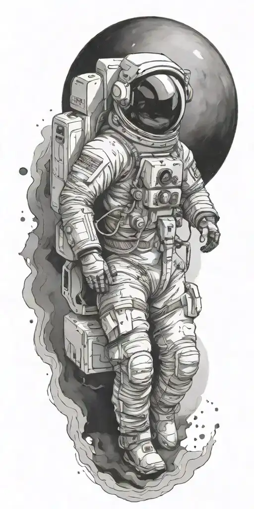 Empty Space Themed Tattoo Without Helmet Or Astronaut
