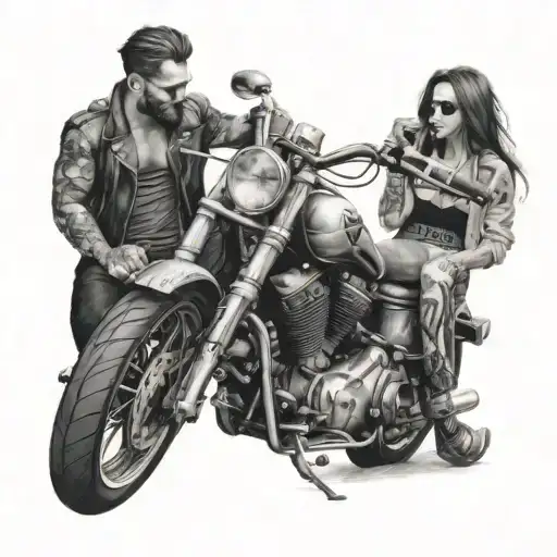 A Motorcycle And A Guy And A Girl On It