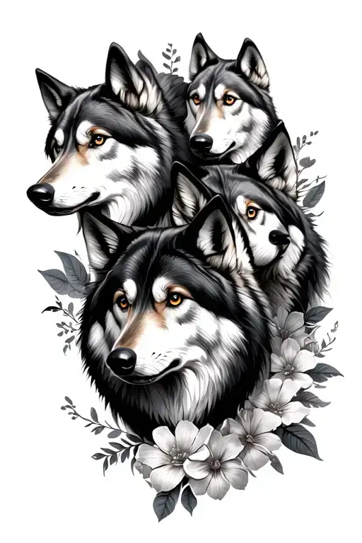 4 Wolves With A Floral Design