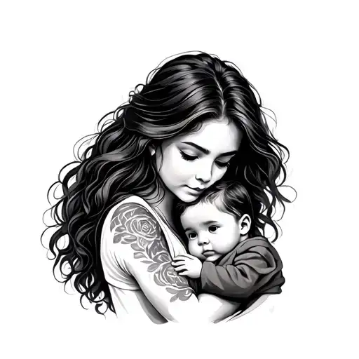 Child And Mom Carrying Her Child