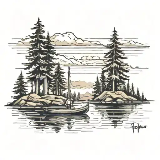 A Serene Grove Of Norway Pine Trees With A Canoe Underneath In The Water