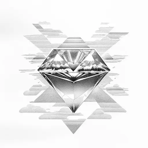 Sunset Over Ocean Inside Diamond Gem Shape