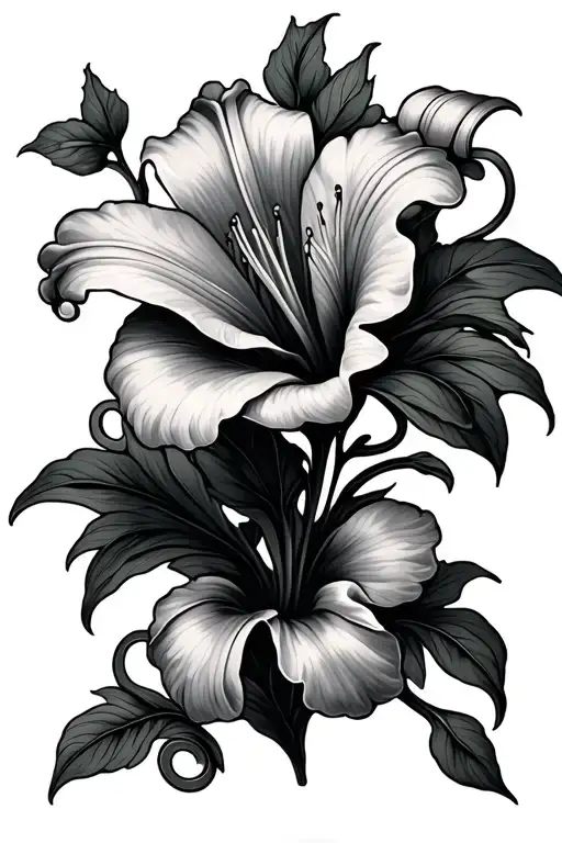 Lilly Flower With Scroll And Vines Growing